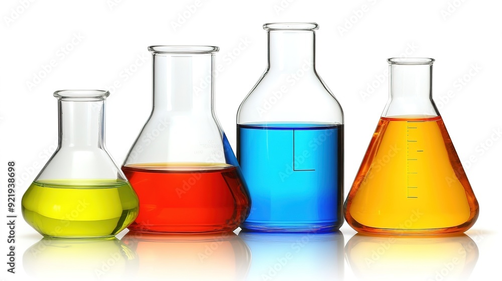 Lab Glassware with Colored Substance: Vibrant Chemistry Experiment in a Laboratory Setting Lab Glassware with Colored Substance: Vibrant Chemistry Experiment in a Laboratory Setting