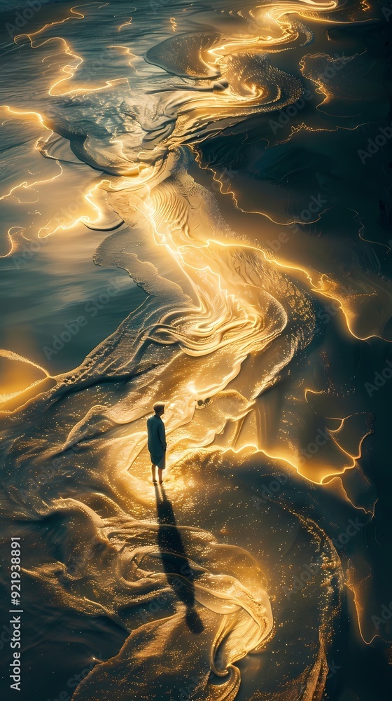 Obraz premium Golden ocean futuristic architectural scene abstract poster background