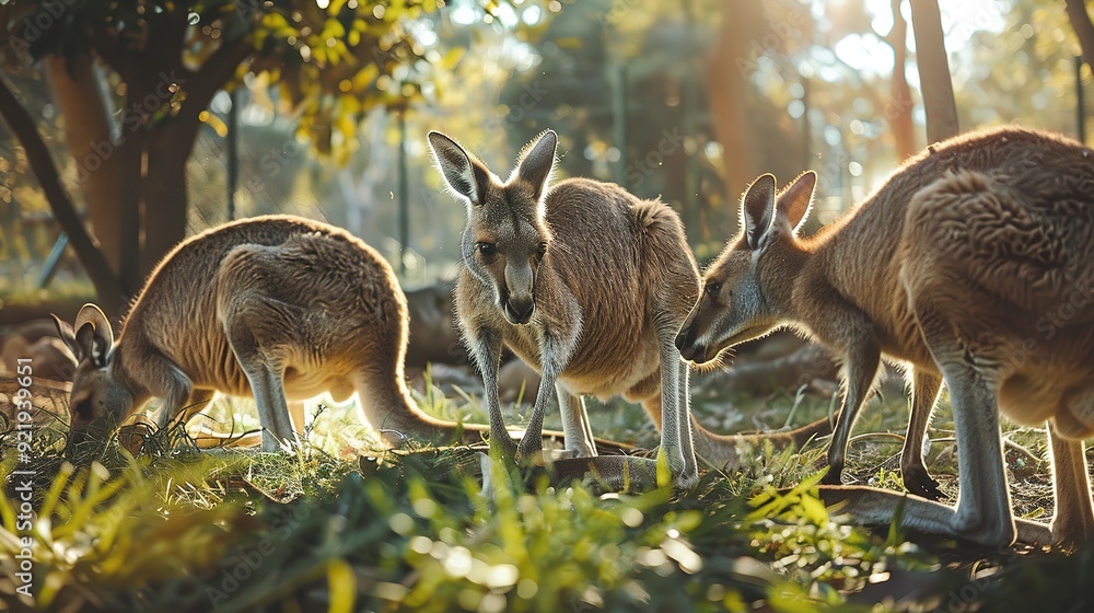 Kangaroos feeding, caring, and socializing outdoors Kangaroos feeding, caring, and socializing outdoors