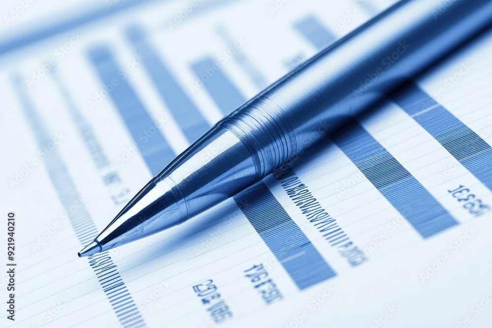 Close-up of a blue pen resting on a graph, showcasing financial data and analysis for professional reporting. Close-up of a blue pen resting on a graph, showcasing financial data and analysis for professional reporting.