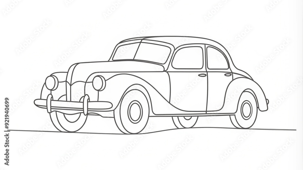 Fototapeta premium Vintage Car Continuous Line Drawing
