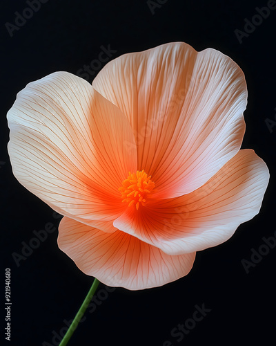 Fluorescent Flower Against Black Background: Minimalist Design with Even Lighting