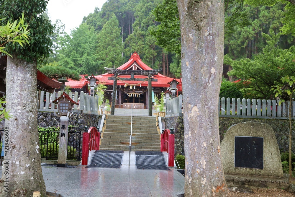 Naklejka premium Iwanuma, Miyagi Prefecture, Japan, August 14, 2024.The scenery around Kinhebi-sui Shrine.