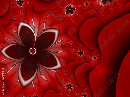 Wallpaper Mural Fractal image with flowers. Template with a place to insert text. Red background fractal illustration with flower. Fractal  image. Digital artwork for creative graphic design. Torontodigital.ca