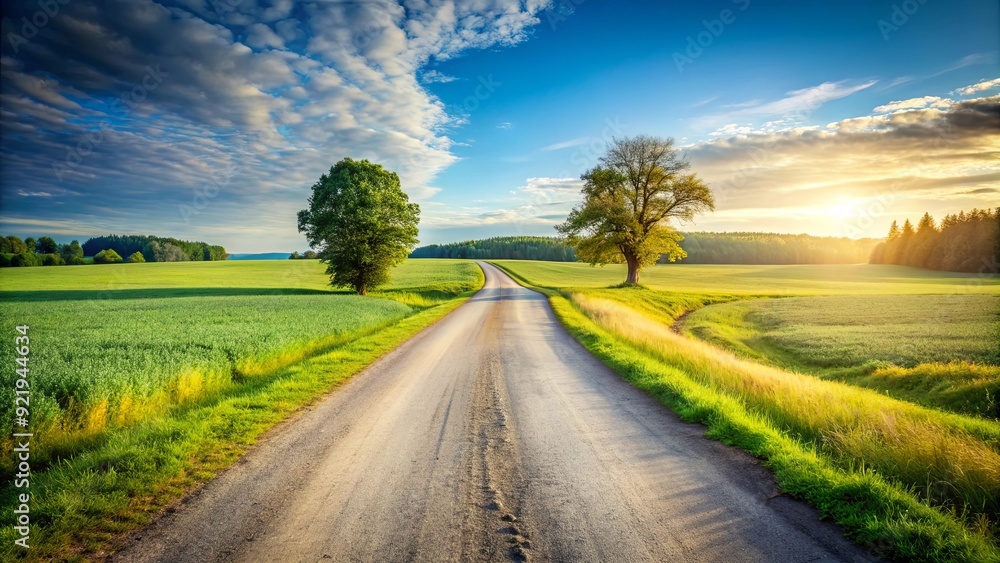Country road splitting in two directions with a fork in the road Country road splitting in two directions with a fork in the road