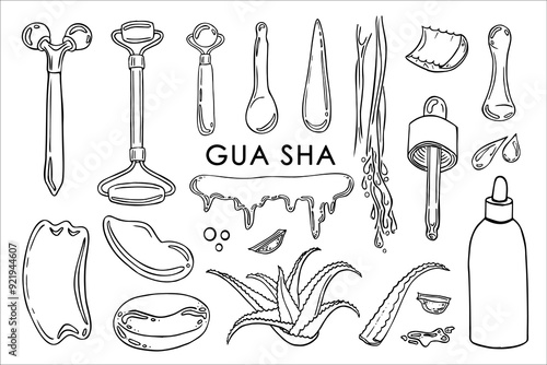Guasha massage doodle and facial care tools. Roller, gua sha, massagers, spoon-shaped massager. Improves blood circulation, relieves tension and helps with skin care. Manual dialing..