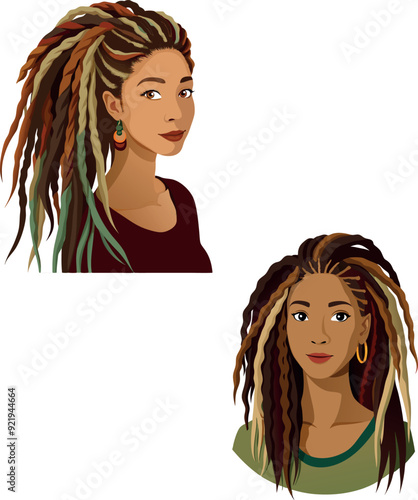 Young black woman posing with long dreadlocks hairstyle-