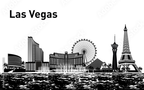 A vector silhouette of the Las Vegas skyline featuring iconic buildings—ideal for branding, marketing, or custom designs. Easily editable for a wide range of creative projects