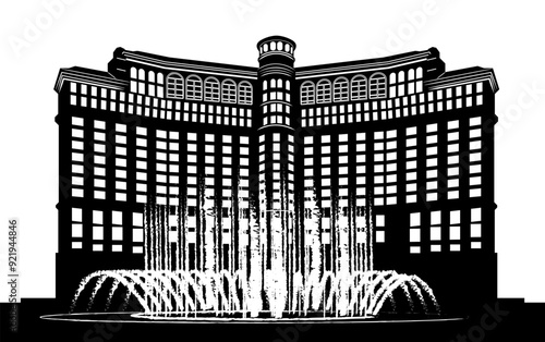 A vector silhouette of the iconic Bellagio Hotel and Casino in Las Vegas—ideal for branding, marketing, or custom designs. Easily editable for various creative projects