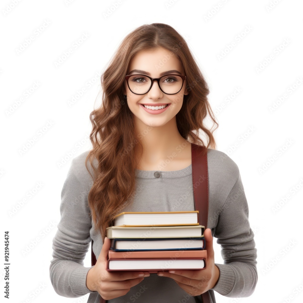 Smiling student holding books