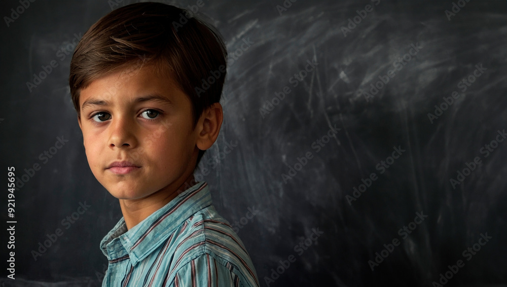 boy in front of chalkboard, boy in a classroom near the blackboard, back to school boy in front of chalkboard, boy in a classroom near the blackboard, back to school