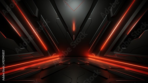 Abstract 3D black background with red neon light.