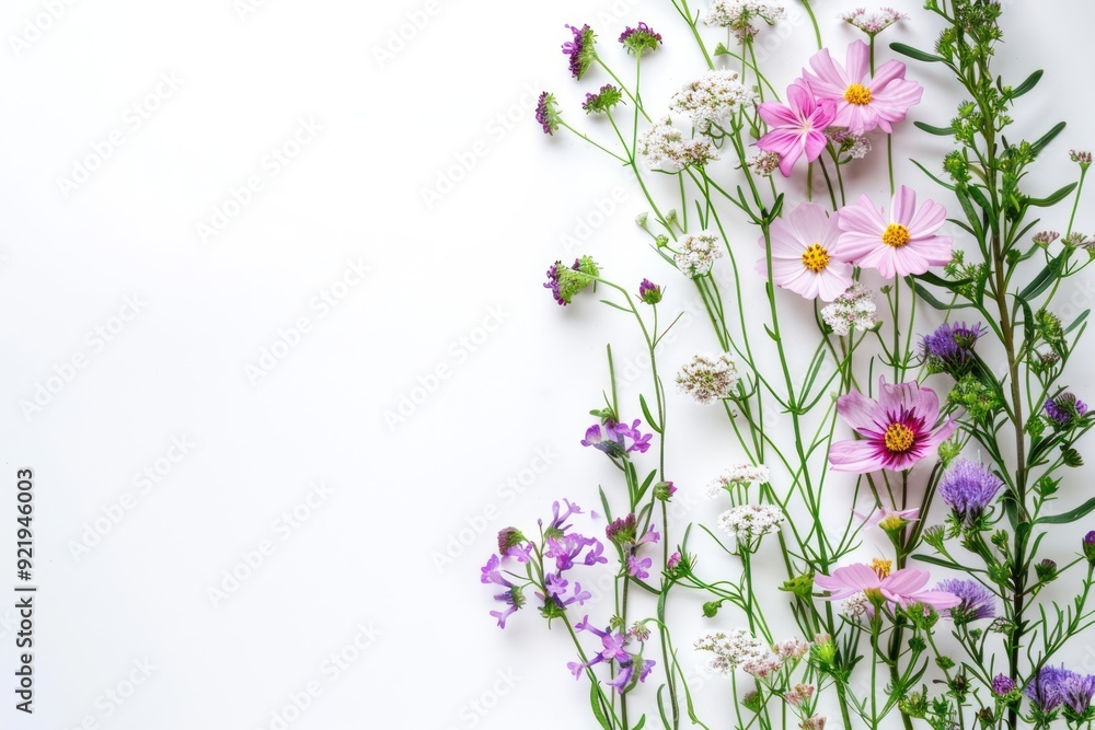 Obraz premium Colorful wildflowers on white background