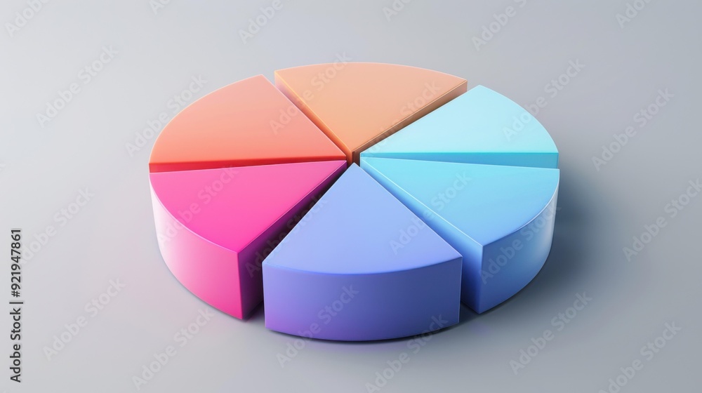Obraz premium Colorful pie chart with smooth segments representing data distribution. The vibrant colors evoke a sense of creativity and clarity in data visualization.