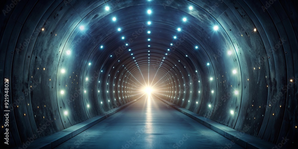 Dark tunnel with glowing lights at the end Dark tunnel with glowing lights at the end