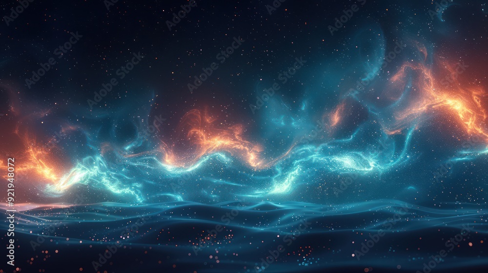 Abstract Cosmic Landscape with Glowing Nebulae Abstract Cosmic Landscape with Glowing Nebulae