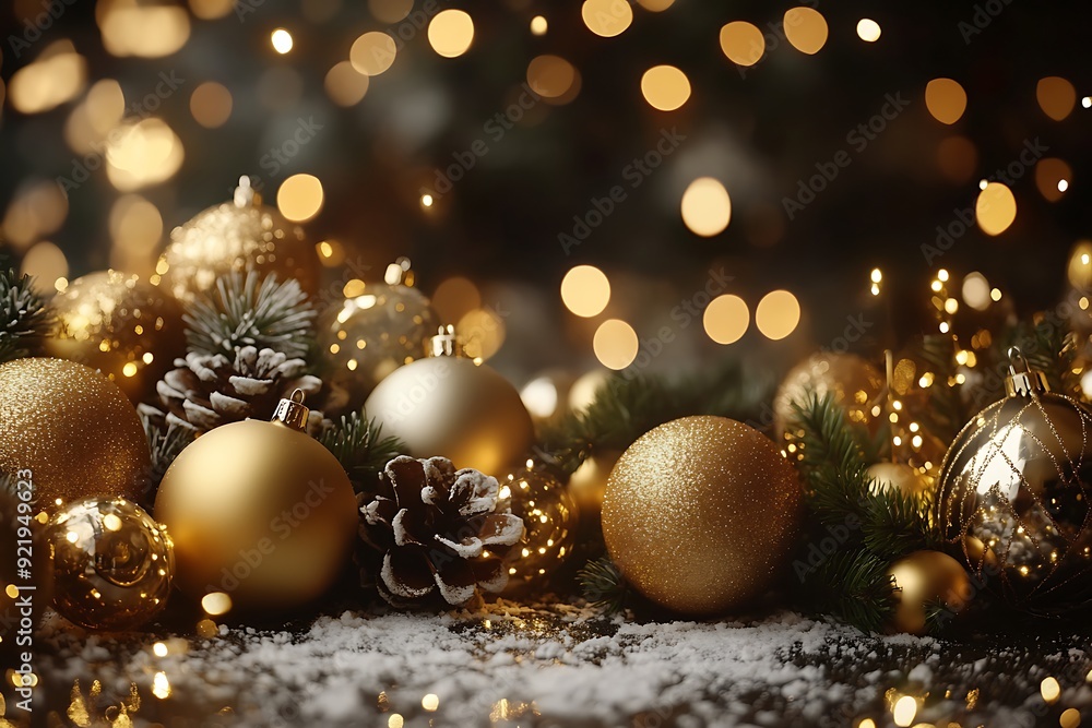 Golden Christmas Ornaments with Pine Cones and Twinkle Lights Golden Christmas Ornaments with Pine Cones and Twinkle Lights