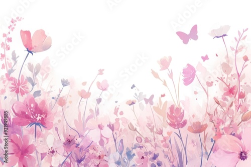 Pastel floral meadow with butterflies