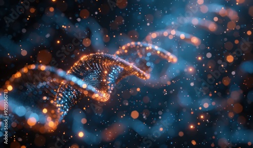 Abstract DNA Helix with Glowing Particles