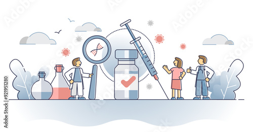 Covid vaccine as treatment cure for corona virus immunization outline concept, transparent background. Safe and approved injection as pharmacy help and aid for herd immunity illustration.