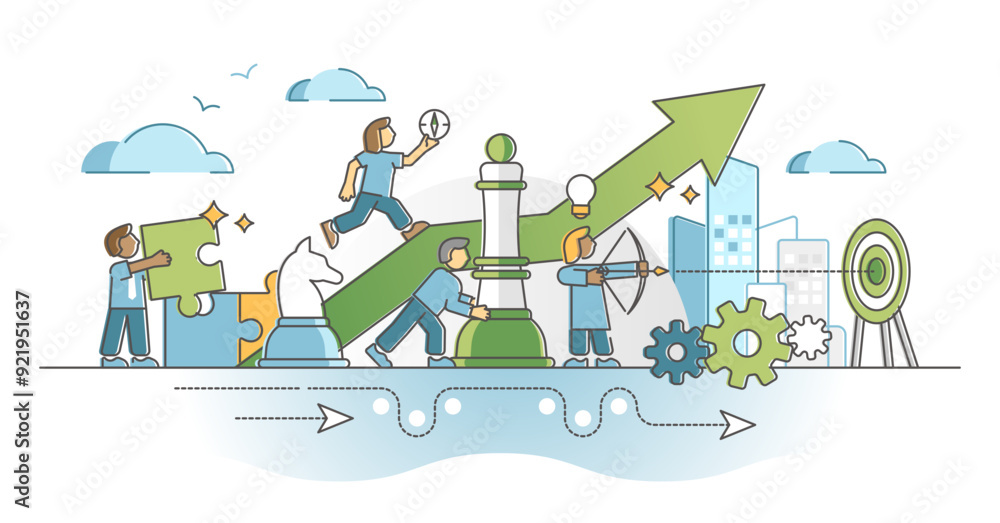 Strategic planning work with smart business tactics moves outline concept, transparent background. Performance improvement progress with project target vision. Strategic planning work with smart business tactics moves outline concept, transparent background. Performance improvement progress with project target vision.