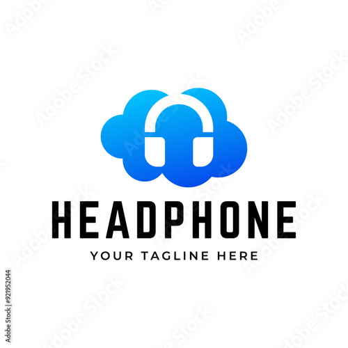 Headphones music audio entertainment logo design template vector.