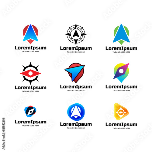 Set of Compass Global Globe Earth Adventure GPS navigation logo design. Vector Illustration