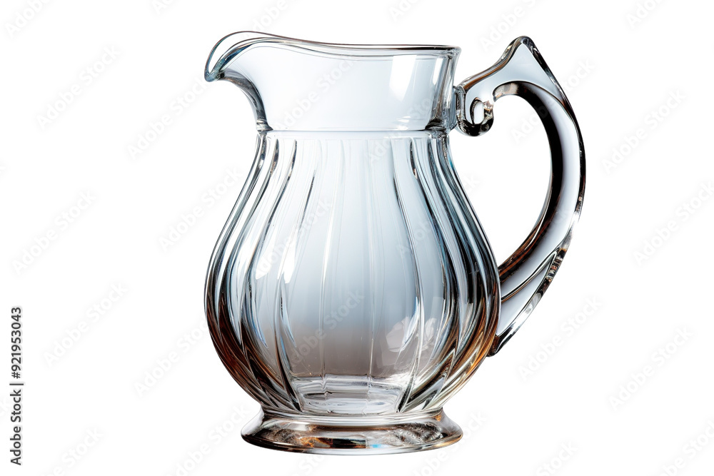 Elegant Glass Pitcher Glimmering Under Soft Light in a Cozy Kitchen Setting on White or PNG Transparent Background. Elegant Glass Pitcher Glimmering Under Soft Light in a Cozy Kitchen Setting on White or PNG Transparent Background.