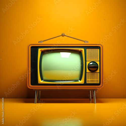 PHOTO OF AN OLD TELEVISION ON A YELLOW BACKGROUND 2 photo