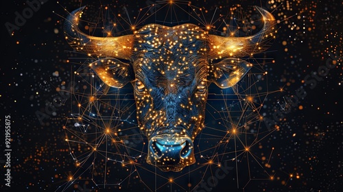 A digitally created image of the Taurus zodiac sign adorned with stars against a black background, embodying the concepts of zodiac signs, astrology, and horoscopes