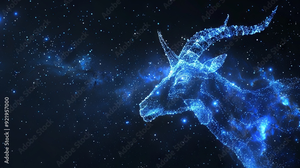 A digitally generated image of the Capricorn zodiac sign with stars against a black background, representing the zodiac, astrology, and horoscope concepts A digitally generated image of the Capricorn zodiac sign with stars against a black background, representing the zodiac, astrology, and horoscope concepts