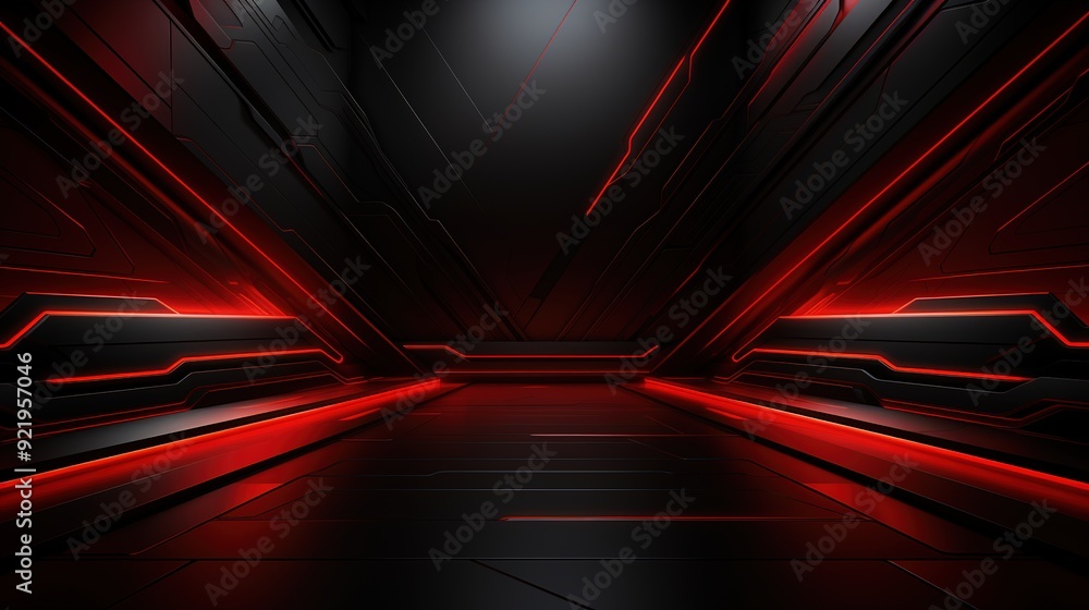 Abstract futuristic background with red neon lights and black metallic panels. Abstract futuristic background with red neon lights and black metallic panels.