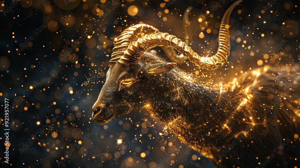 A digitally generated image of the Capricorn zodiac sign with stars against a black background, representing the zodiac, astrology, and horoscope concepts A digitally generated image of the Capricorn zodiac sign with stars against a black background, representing the zodiac, astrology, and horoscope concepts
