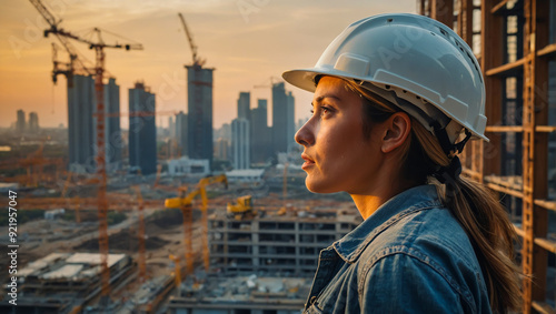 Photo of a female construction worker.AI generated