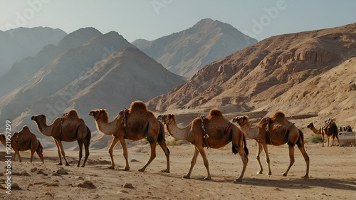 Camels in mountain

