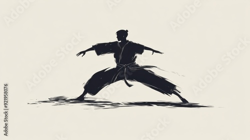 Wallpaper Mural Dynamic martial artist in a powerful stance, showcasing strength and focus. The silhouette conveys determination and discipline in practice. Torontodigital.ca