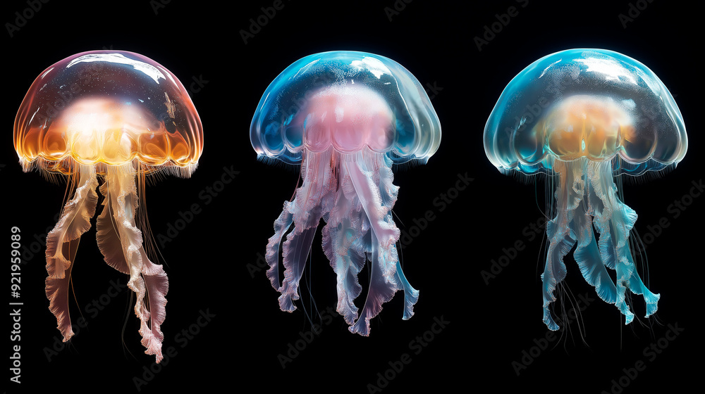 Colourful jellyfish in the water close up. Abstract background Colourful jellyfish in the water close up. Abstract background