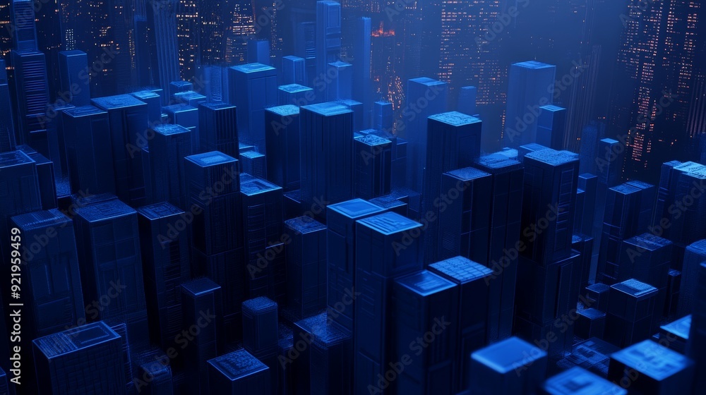 Rendering of a futuristic data-driven digital city in 3D Rendering of a futuristic data-driven digital city in 3D