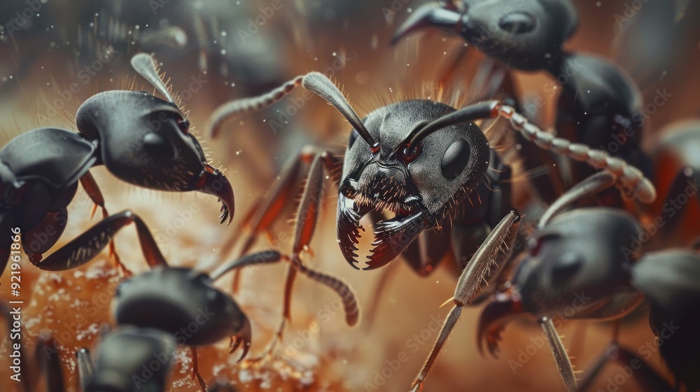 A close-up of ants interacting with each other, highlighting their communication A close-up of ants interacting with each other, highlighting their communication