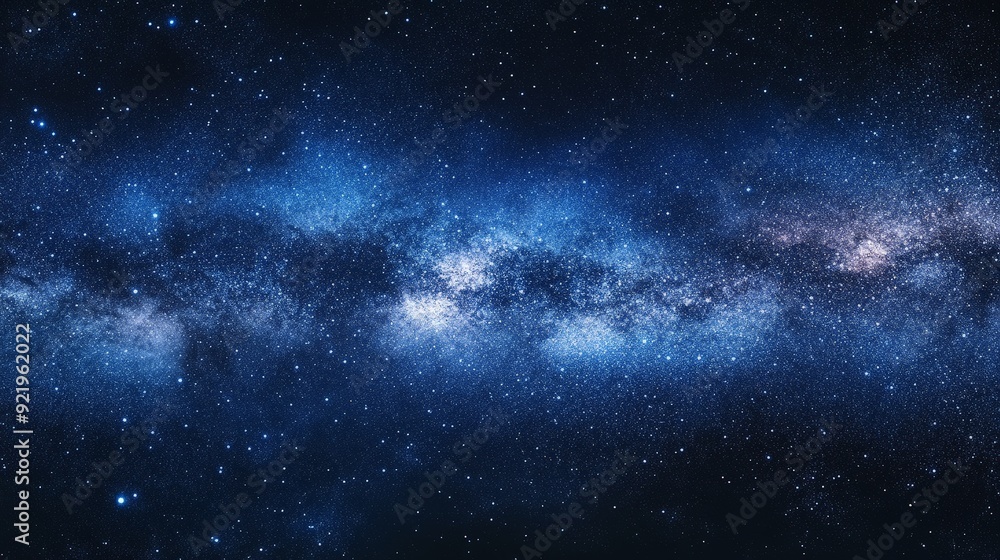 A clear, starry night sky with a brilliant display of constellations. The twinkling stars and the Milky Way create a mesmerizing and expansive view against the deep blue backdrop of space.