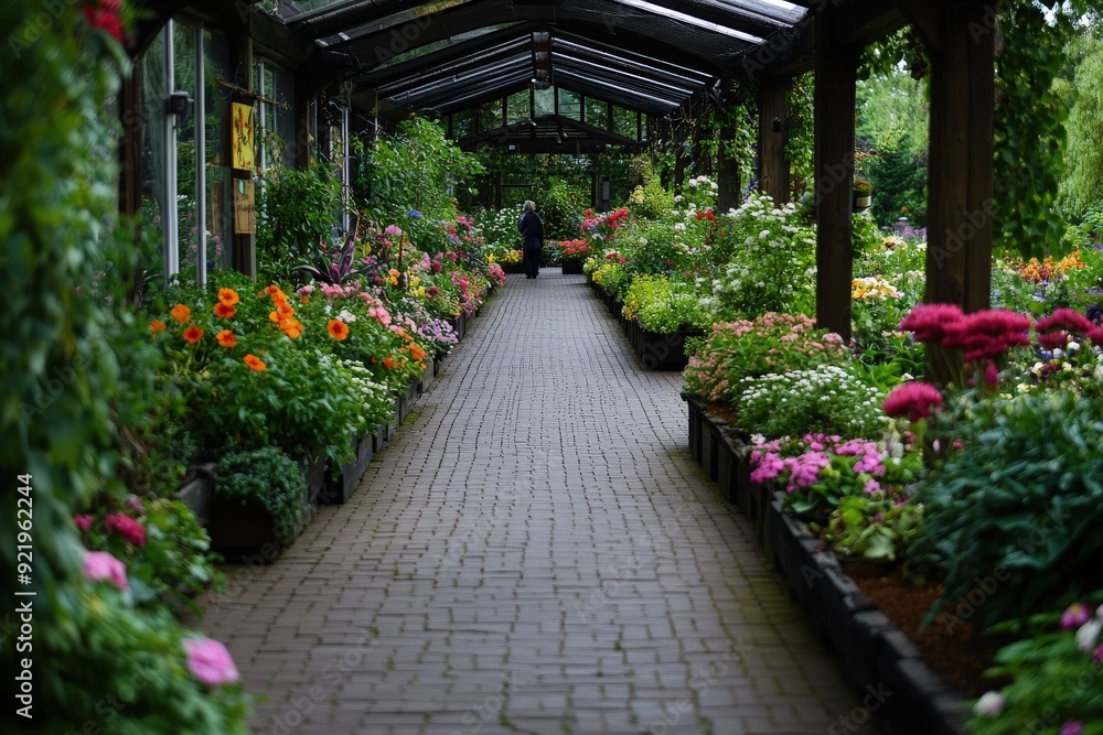 A picturesque garden path is beautifully lined with a variety of colorful flowers, sheltered under a transparent canopy, creating a welcoming and serene environment. A picturesque garden path is beautifully lined with a variety of colorful flowers, sheltered under a transparent canopy, creating a welcoming and serene environment.