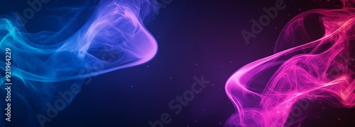 Background with abstract bokeh, magic smoke, neon lights