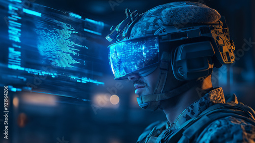 Soldier using augmented reality technology with a digital interface.