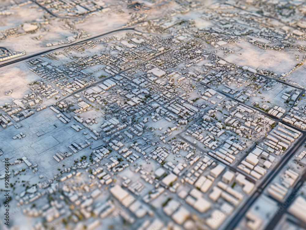 Naklejka premium Technical aerial visual, 3D LiDAR GIS aerial map satellite scan model isolated, showing Gilbert , USA. Elevation, topography, render
