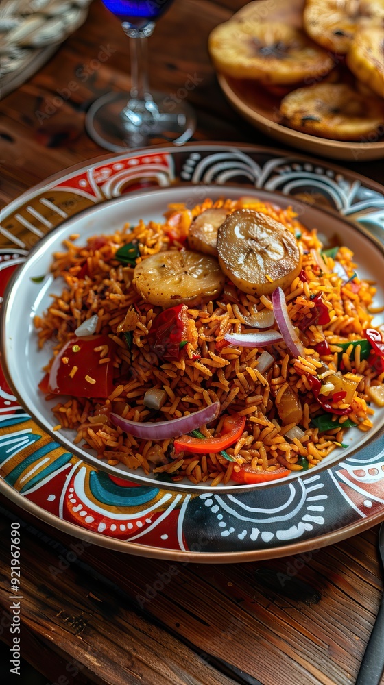 Jollof rice on a white plate, homemade nigerian jollof rice on a plate