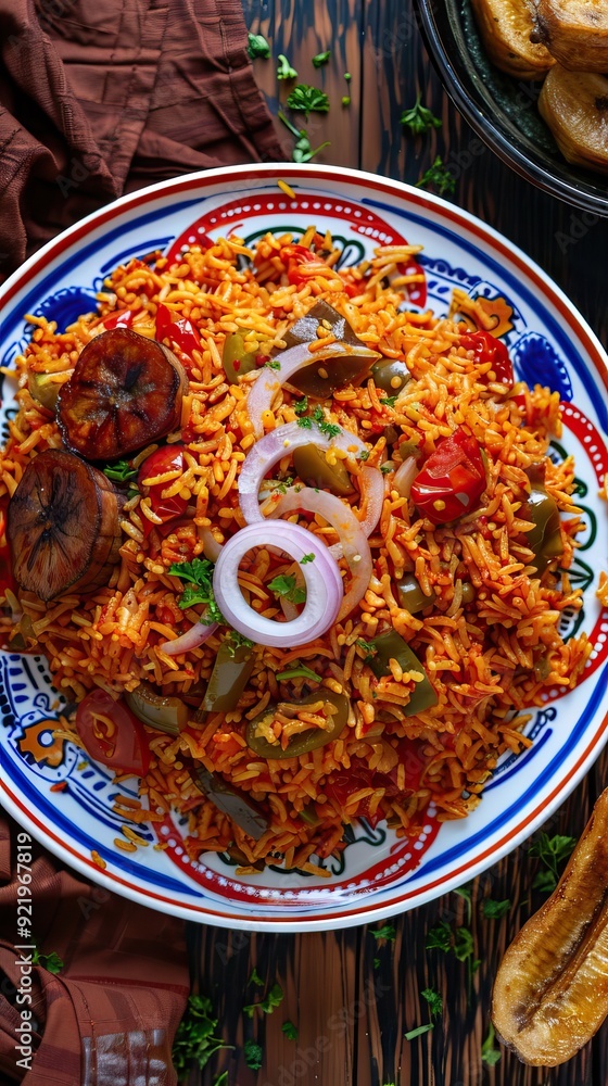 Jollof rice on a white plate, homemade nigerian jollof rice on a plate