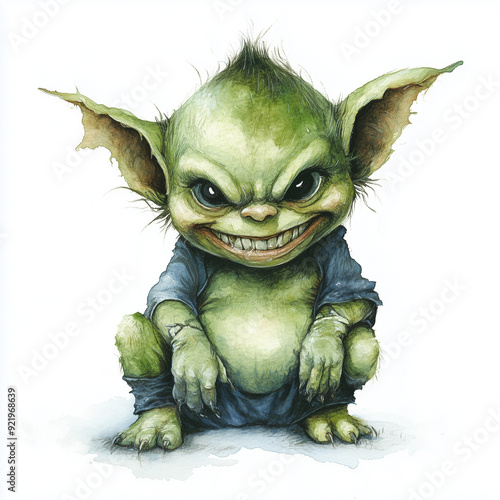 Grinning Green Goblin Watercolor Illustration for Halloween