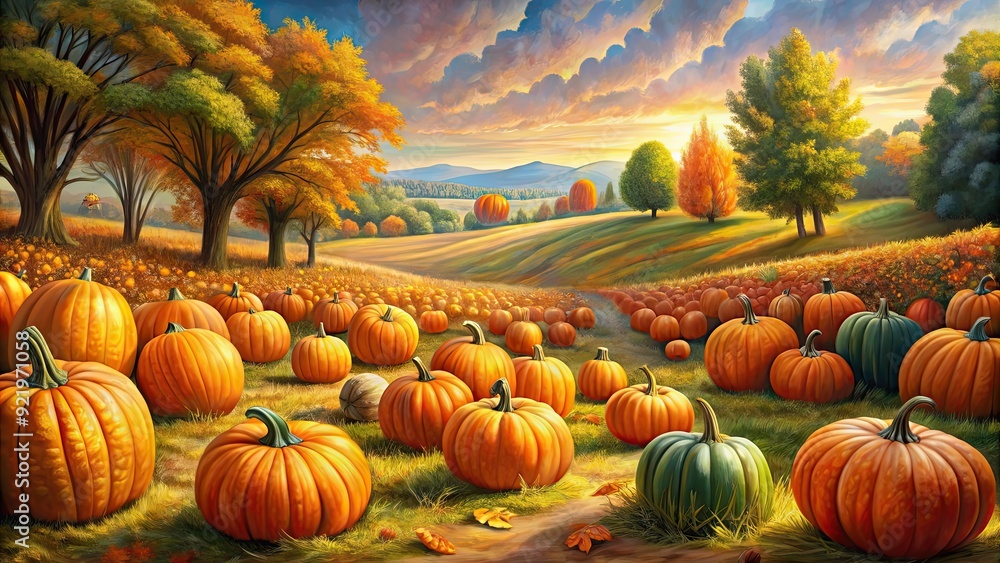Collection of autumn paintings with a focus on a pumpkin patch, autumn, paintings, pumpkin patch, fall, art, colorful, leaves Collection of autumn paintings with a focus on a pumpkin patch, autumn, paintings, pumpkin patch, fall, art, colorful, leaves