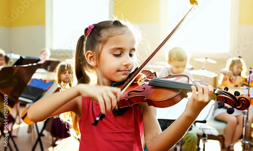Joyful Young Violinist in a Music Classroom