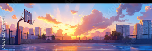 Cartoon style basketball court panorama